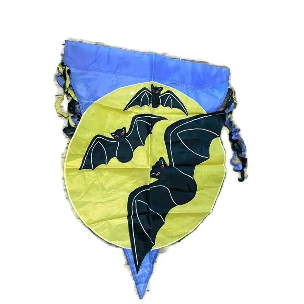 Halloween Bat Moon Yard Flag Nylon Double Sided Classroom Banner Decor Tassel